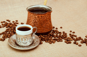Turkish Coffee and cezve coffee pot