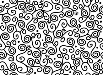 Vector seamless swirl  pattern,  black silhouette isolated.