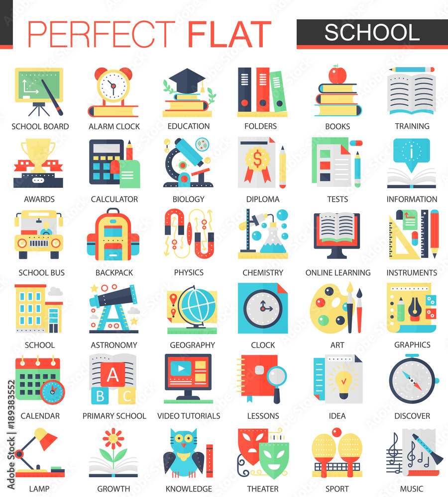 Aufkleber school edication vector complex flat icon concept symbols for web infographic design.