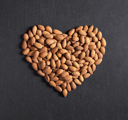 Almond nuts in heart shape