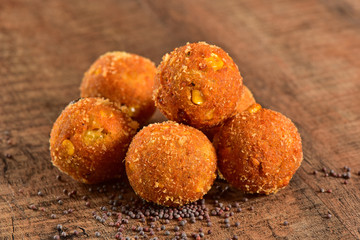 Gulab Jamun on wooden background