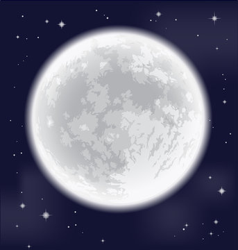 Full moon. Freehand drawing. Detailed raster illustration.  Elements of this image furnished by NASA. 