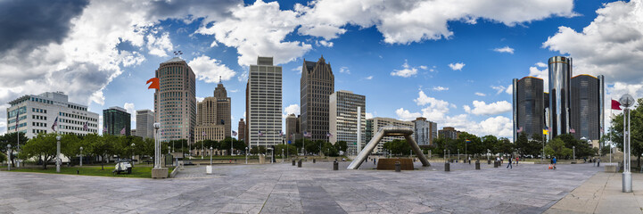 downtown Detroit panorama from Hart Plaza