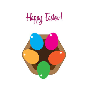 Happy Easter with in an eggs basket. Vector illustration. Free Royalty Images.