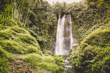 Panorama of waterfall in Bali, Indonesia. 