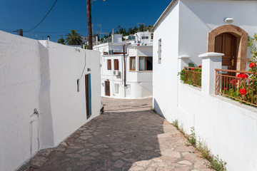 Small street in Greek village Asklipio on Rhodes Island