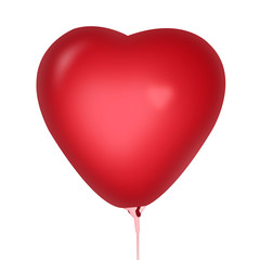 Fototapeta na wymiar Red balloon in shape of heart on white background