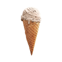 Highly detailed delicious vanilla ice cream with chocolate crumbs in waffle cone isolated on white background. 3D illustration