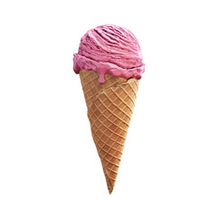 Highly detailed delicious blackberry ice cream  in waffle cone isolated on white background. 3D illustration
