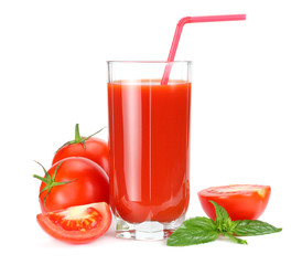 tomato juice isolated on white background. juice in glass
