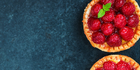 Raspberry Tarts with Mint Leaves