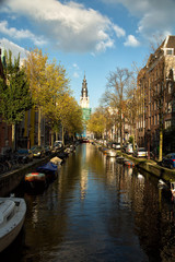 Church and canal in Amsterdam