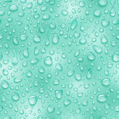 Seamless pattern of water drops of different shapes with shadows in light green colors