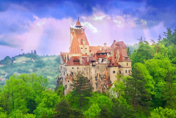 Beautiful landscape with the legendary and historical Dracula castle, medieval monument of...