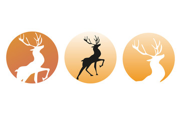 a deer at sunset. Emblem, logo icon.