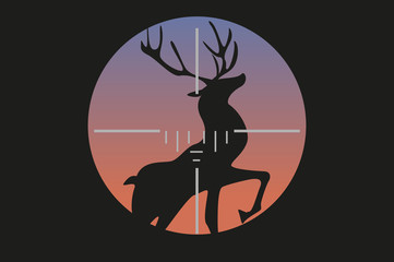 proud deer in sight of a sniper rifle at sunset.