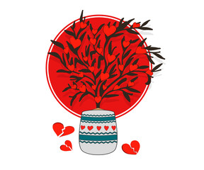 Love tree. Broken hearts. Valentine's Day. Japanese style. Conceptual illustration.