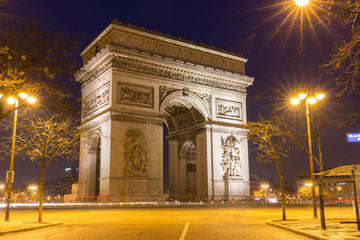 Fototapeta na wymiar The famous Triumphal Arch at night , Paris, France.