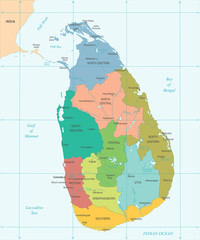 Sri Lanka Map - Detailed Vector Illustration