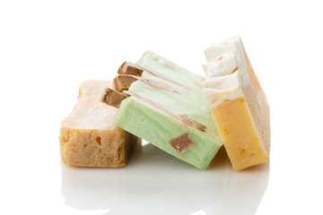 Bars of natural organic soap isolated on white