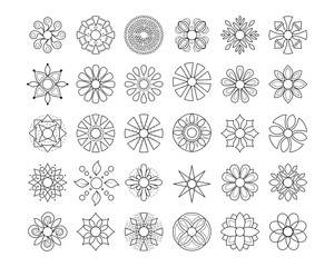 Black line sun icon set. Abstract contour circular decorative element