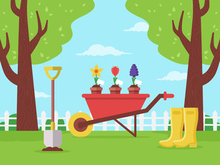 Spring Garden. Flat Design Style. 