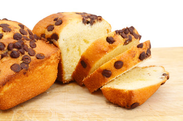 Top View of a Chocolate Chip Muffin Isolated on wooden board