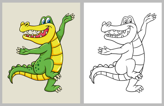 Dancing crocodile cartoon character, good use for symbol, mascot, coloring book, sign, web icon, logo, game or any design you want.