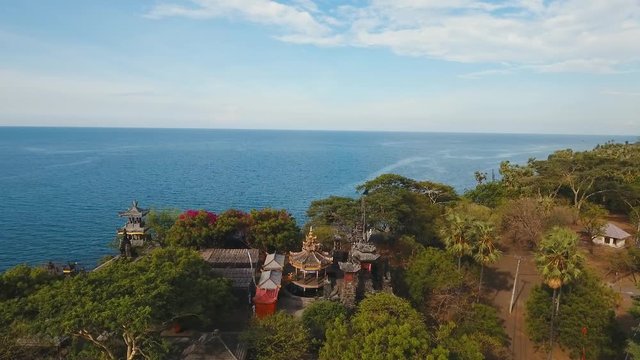 Aerial view of Traditional Hindu temple Pura Pabean, Bali,Indonesia. Balinese Hindu Temple, old hindu architecture, Bali Architecture, Ancient design. 4K video. Travel concept. Aerial footage.
