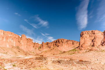 View on rocks by Djebel Saghro in mountain landscape in Morocco