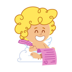 Vector illustration of Cupid, he is writing a love letter