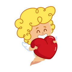 Vector illustration of Cupid, he is embracing a heart