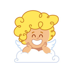 Vector illustration of Cupid, he is on a cloud