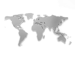 Fototapeta na wymiar World map metal texture isolated on white background 
