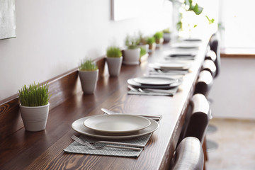 Table setting in vegetarian cafe