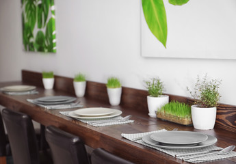 Table setting in vegetarian cafe