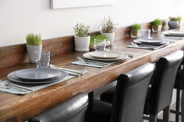 Table setting in vegetarian cafe