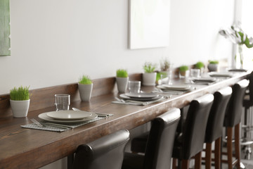 Table setting in vegetarian cafe