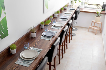 Table setting in vegetarian cafe