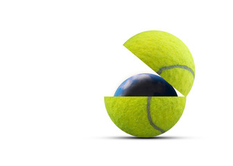 Single tennis ball isolated on white background with space for text .Tennis World concept