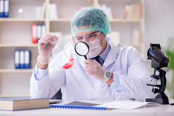 Forensics investigator working in lab on crime evidence