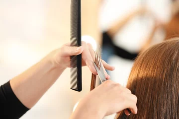Fotobehang Professional hairdresser working with client in salon © Africa Studio