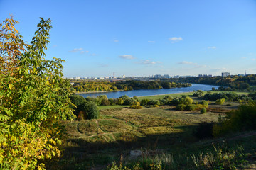Fototapeta na wymiar Panorama of the Park Kolomenskoye along the Moskva River. Moscow, Russia.