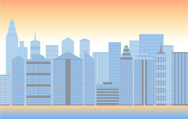 Fototapeta premium Skyscraper city,sunrise, sunset,beach.Vector,illustration.