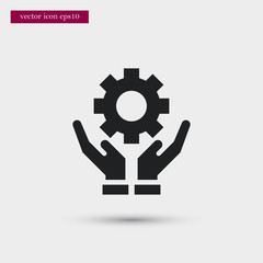 Gear on hand icon simple business vector sign