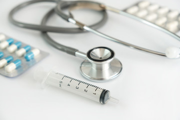 Good health  Medical equipment isolated on white medicine instruments concept