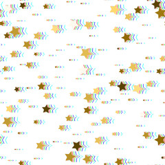 Gold stars. Glitch and Color Channels Effects. Abstract background with many falling gold stars confetti. Seamless vector background