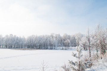 2630580 Winter landscape of a frozen lake,