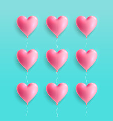 Love heart balloon concept on pastel colors. For greeting cards and invitations of the wedding, birthday, Valentine's Day. Vector minimal concept illustration. Isolated on light blue backg