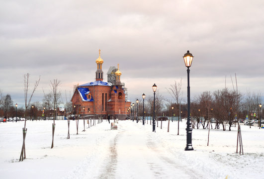 Park in Rybatskoe and The Church of the Nativity of the Blessed Virgin Mary.